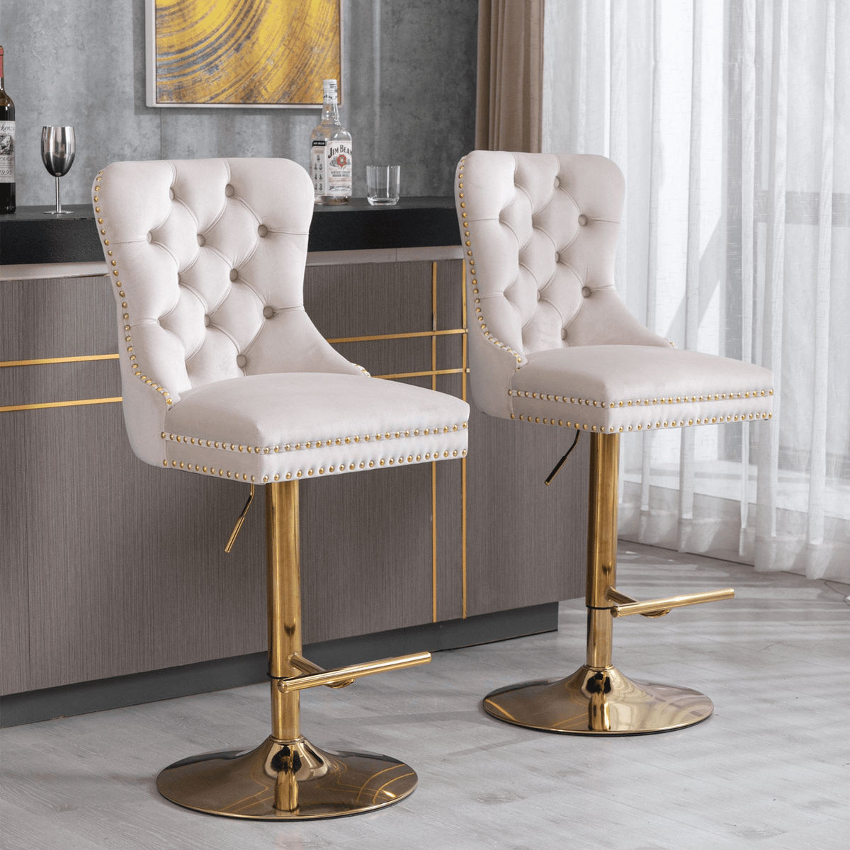 Modern Upholstered Velvet Swivel Bar Stools Tufted with Adjustable Seat Height - Mervyns