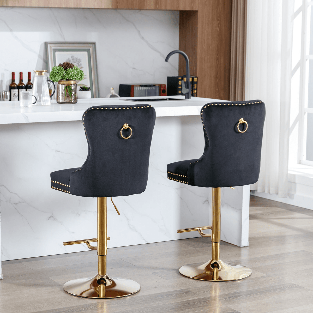 Modern Upholstered Velvet Swivel Bar Stools Tufted with Adjustable Seat Height - Mervyns