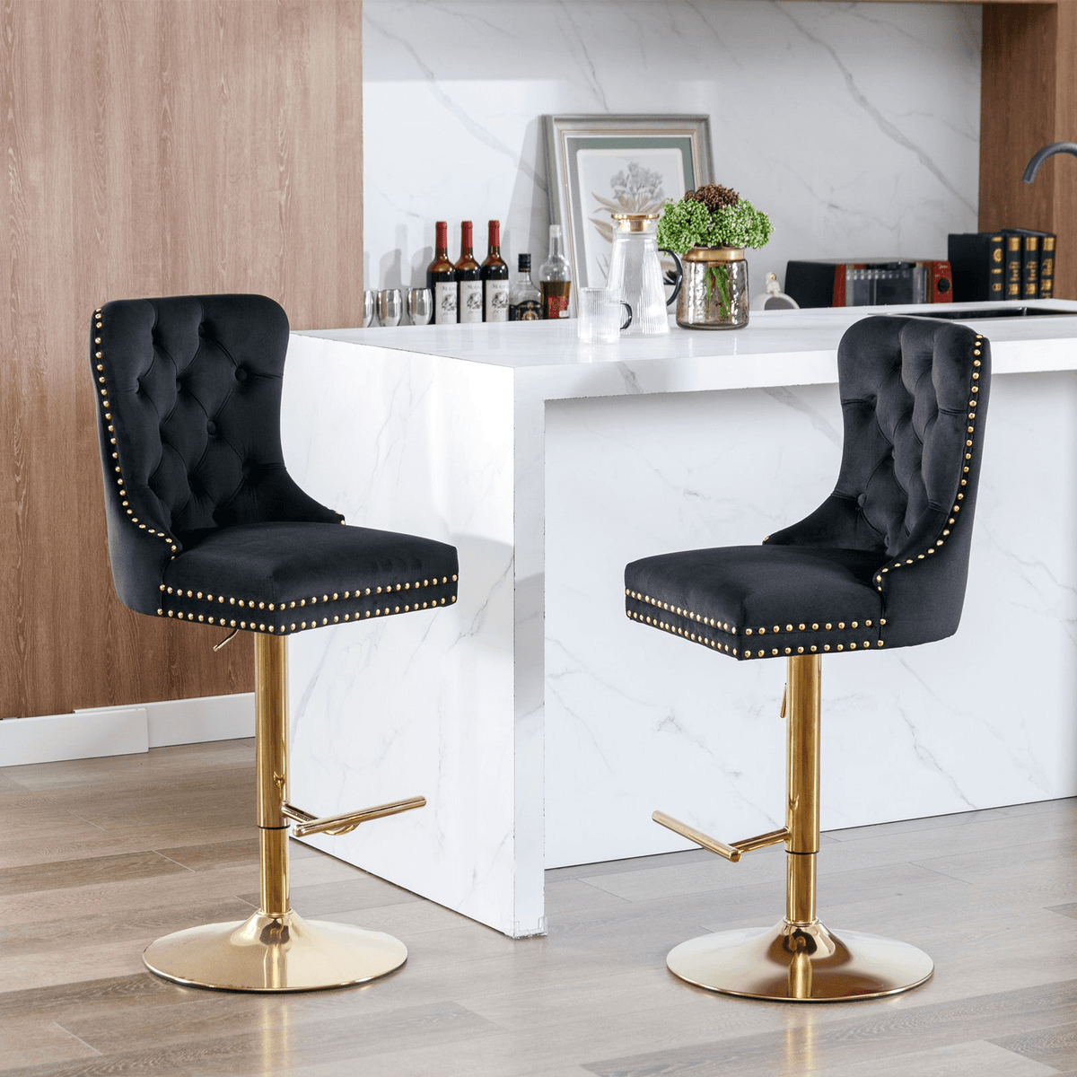 Modern Upholstered Velvet Swivel Bar Stools Tufted with Adjustable Seat Height - Mervyns