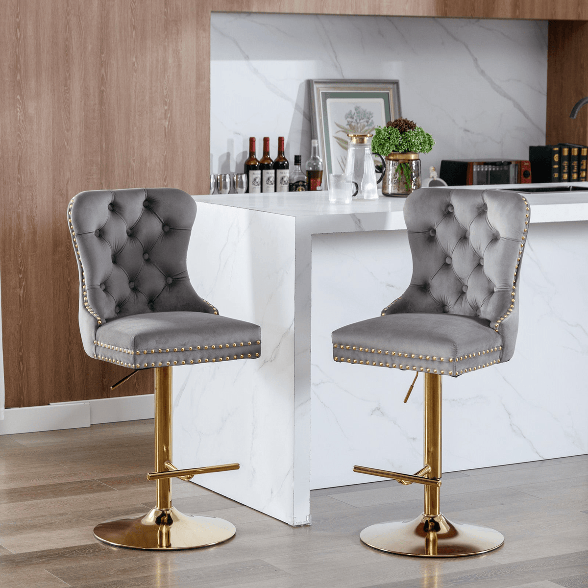 Modern Upholstered Velvet Swivel Bar Stools Tufted with Adjustable Seat Height - Mervyns