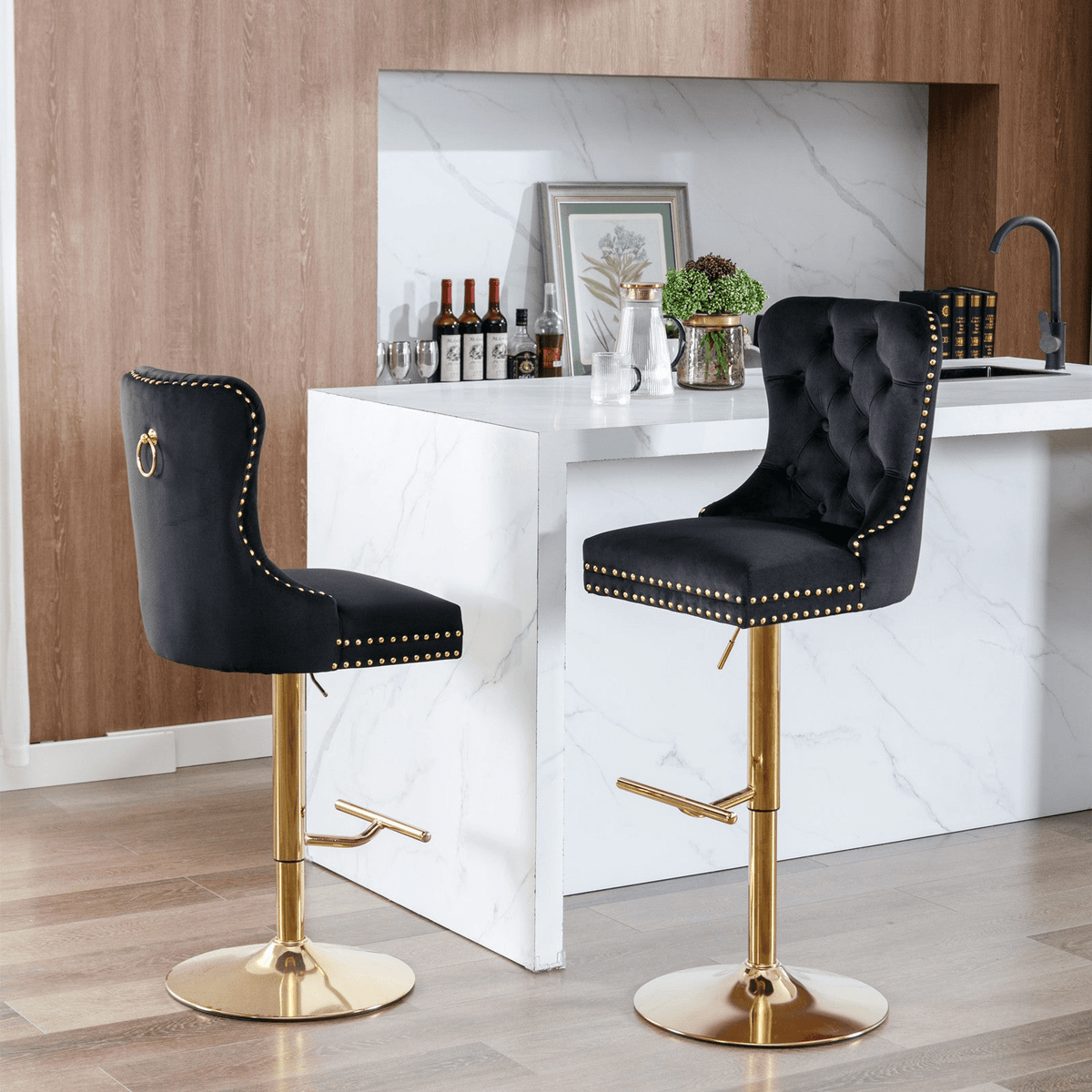 Modern Upholstered Velvet Swivel Bar Stools Tufted with Adjustable Seat Height - Mervyns