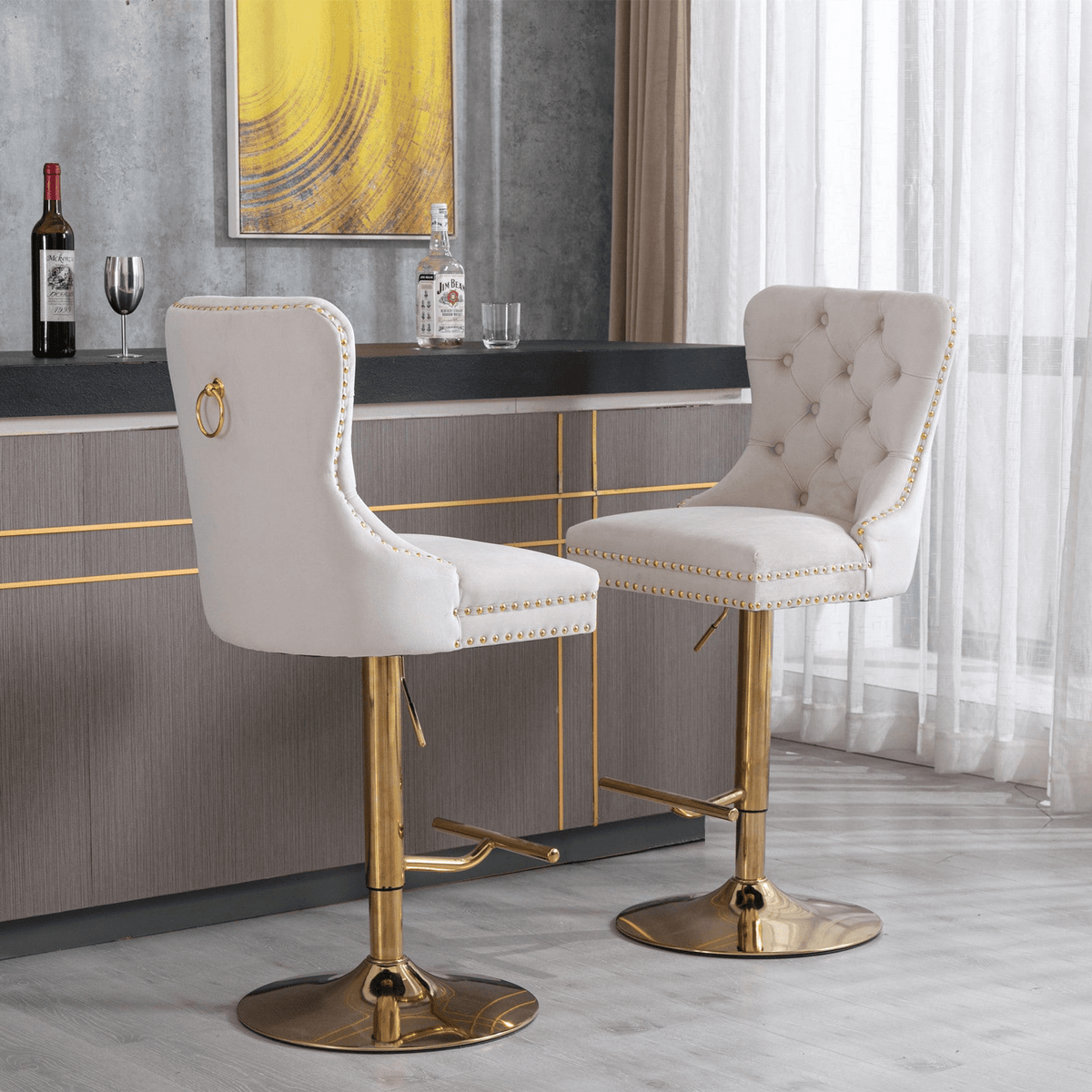 Modern Upholstered Velvet Swivel Bar Stools Tufted with Adjustable Seat Height - Mervyns