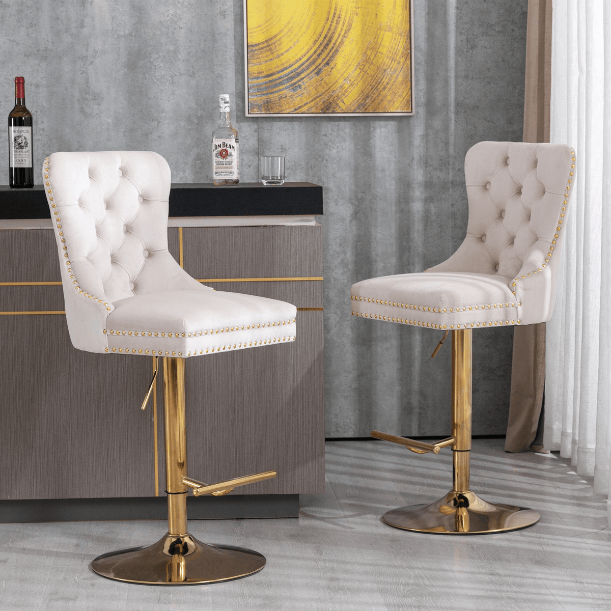 Modern Upholstered Velvet Swivel Bar Stools Tufted with Adjustable Seat Height - Mervyns