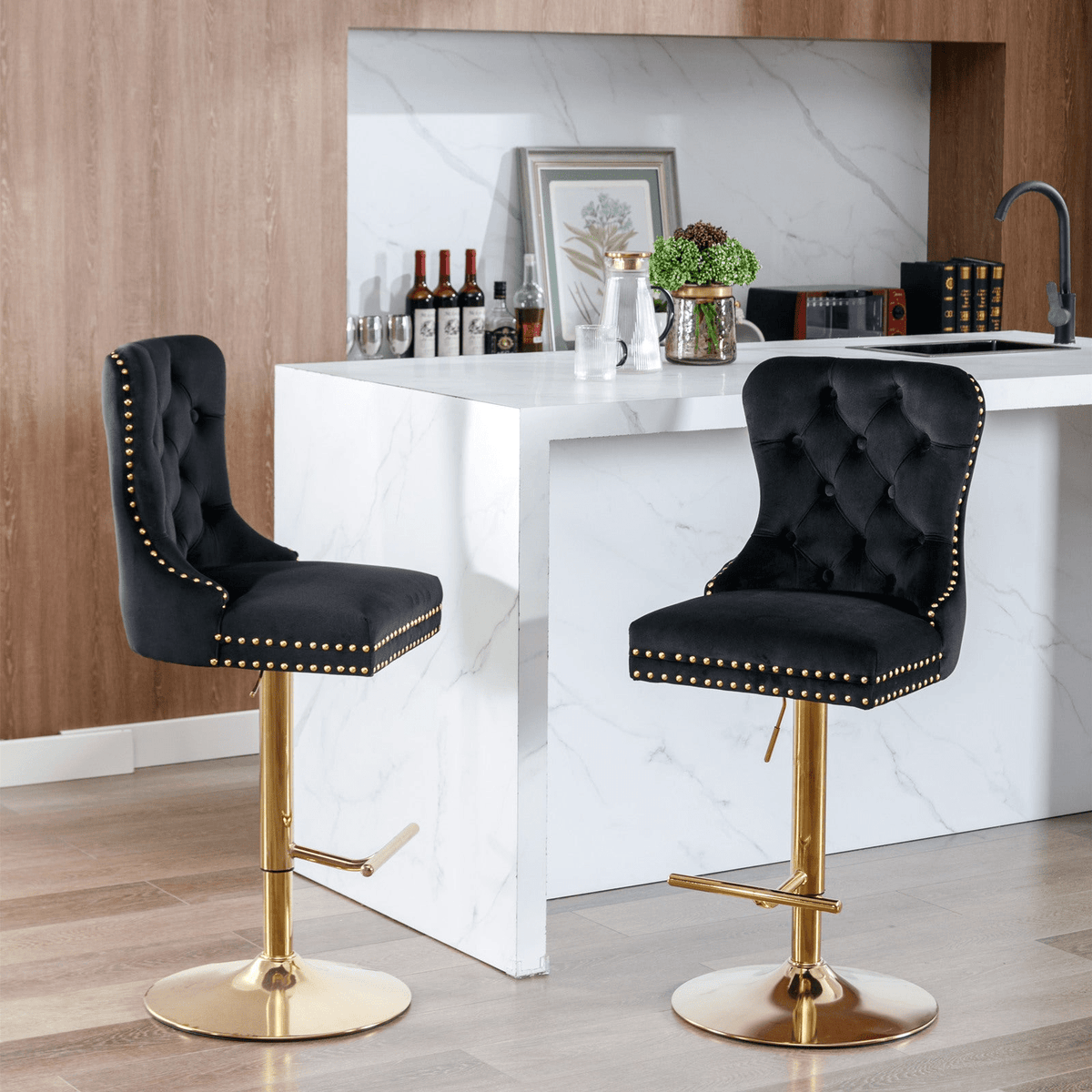 Modern Upholstered Velvet Swivel Bar Stools Tufted with Adjustable Seat Height - Mervyns