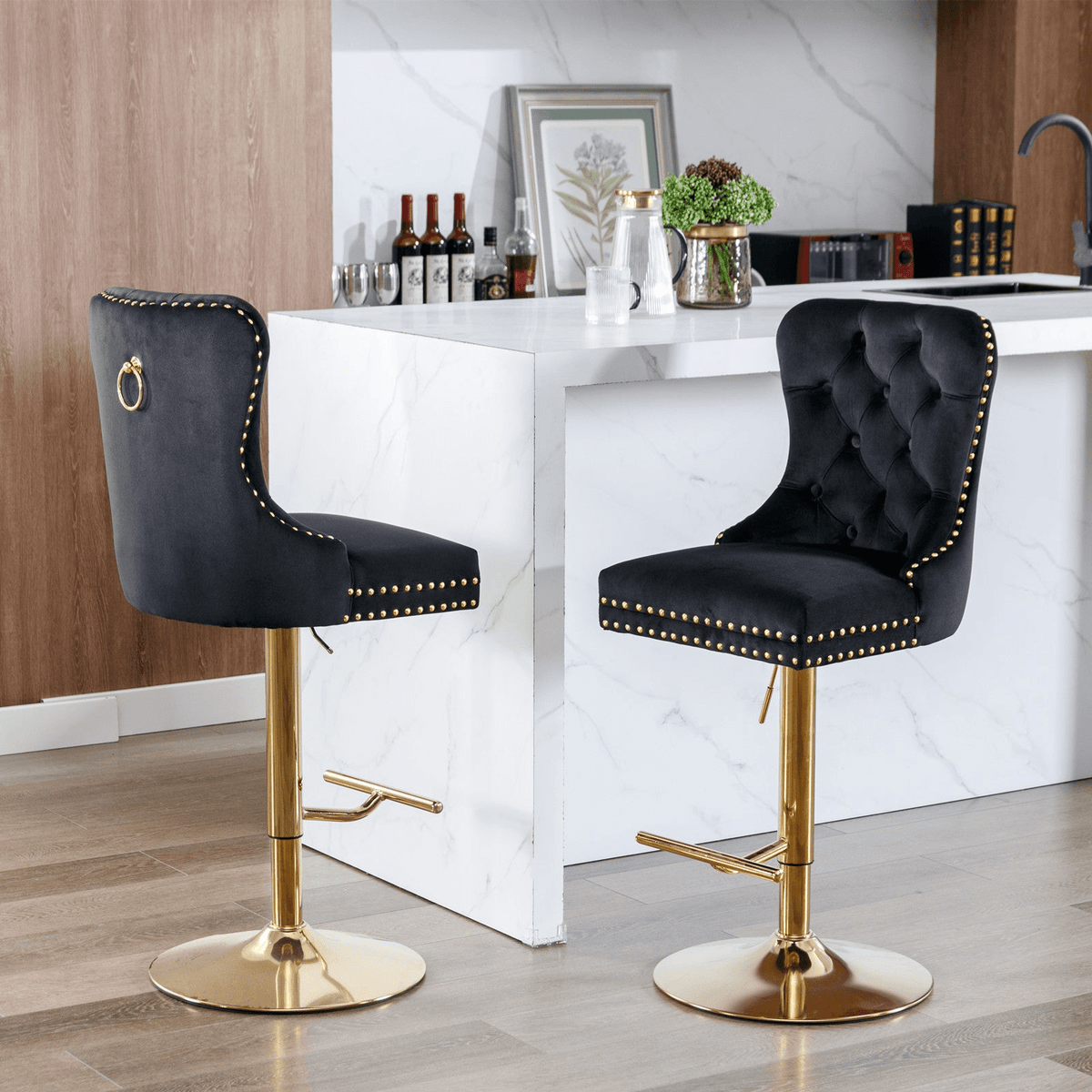 Modern Upholstered Velvet Swivel Bar Stools Tufted with Adjustable Seat Height - Mervyns