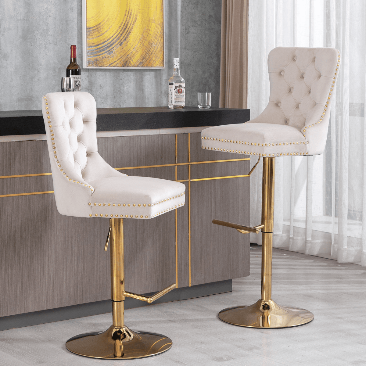 Modern Upholstered Velvet Swivel Bar Stools Tufted with Adjustable Seat Height - Mervyns