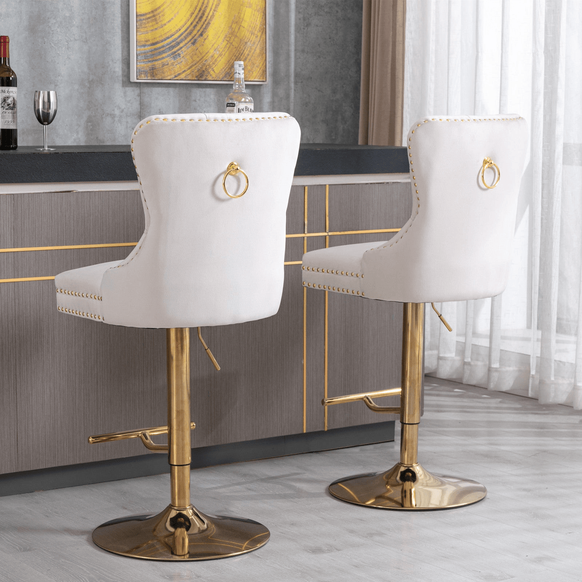 Modern Upholstered Velvet Swivel Bar Stools Tufted with Adjustable Seat Height - Mervyns