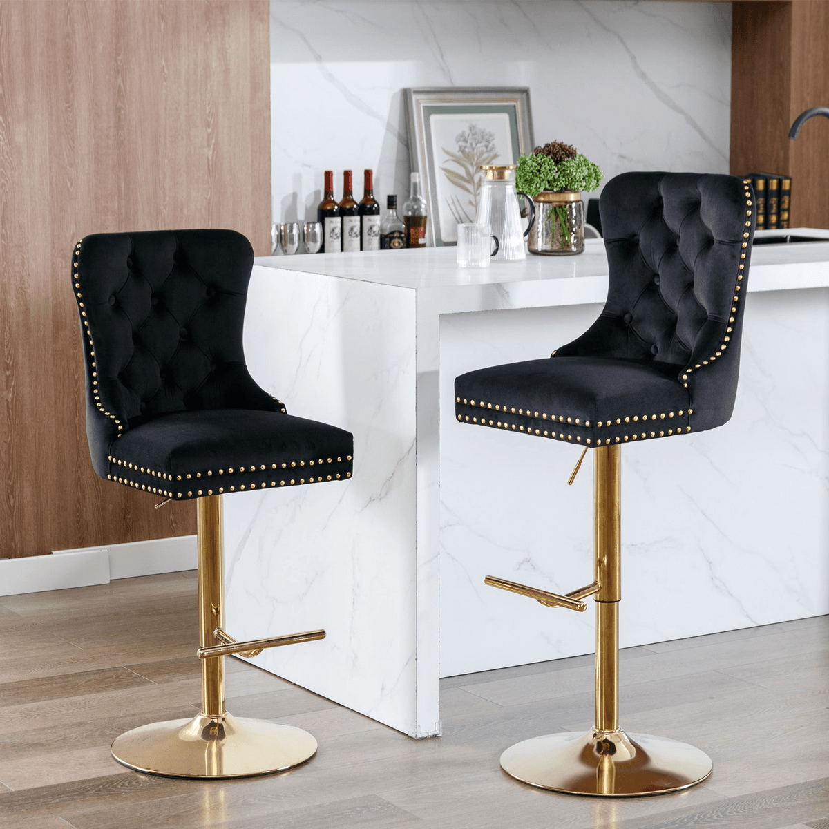Modern Upholstered Velvet Swivel Bar Stools Tufted with Adjustable Seat Height - Mervyns