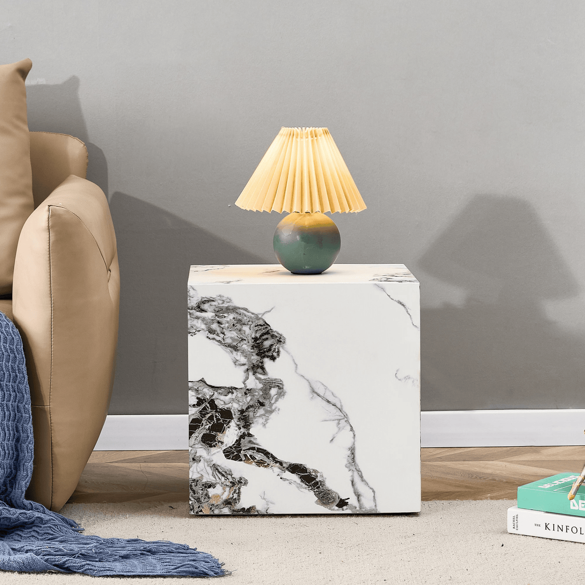 Modern white MDF+sticker material cube stylish texture design coffee table -15.75 inches - Mervyns