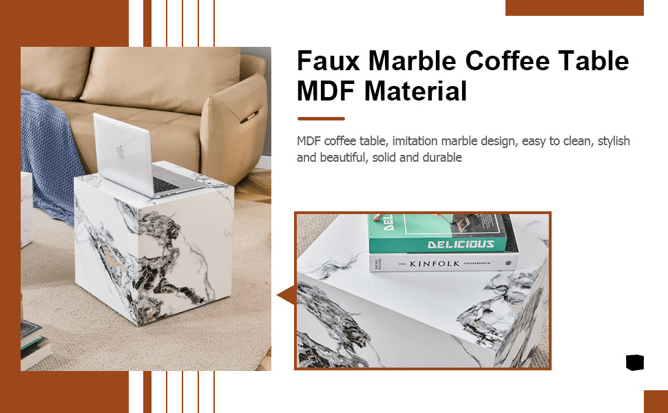 Modern white MDF+sticker material cube stylish texture design coffee table -15.75 inches - Mervyns
