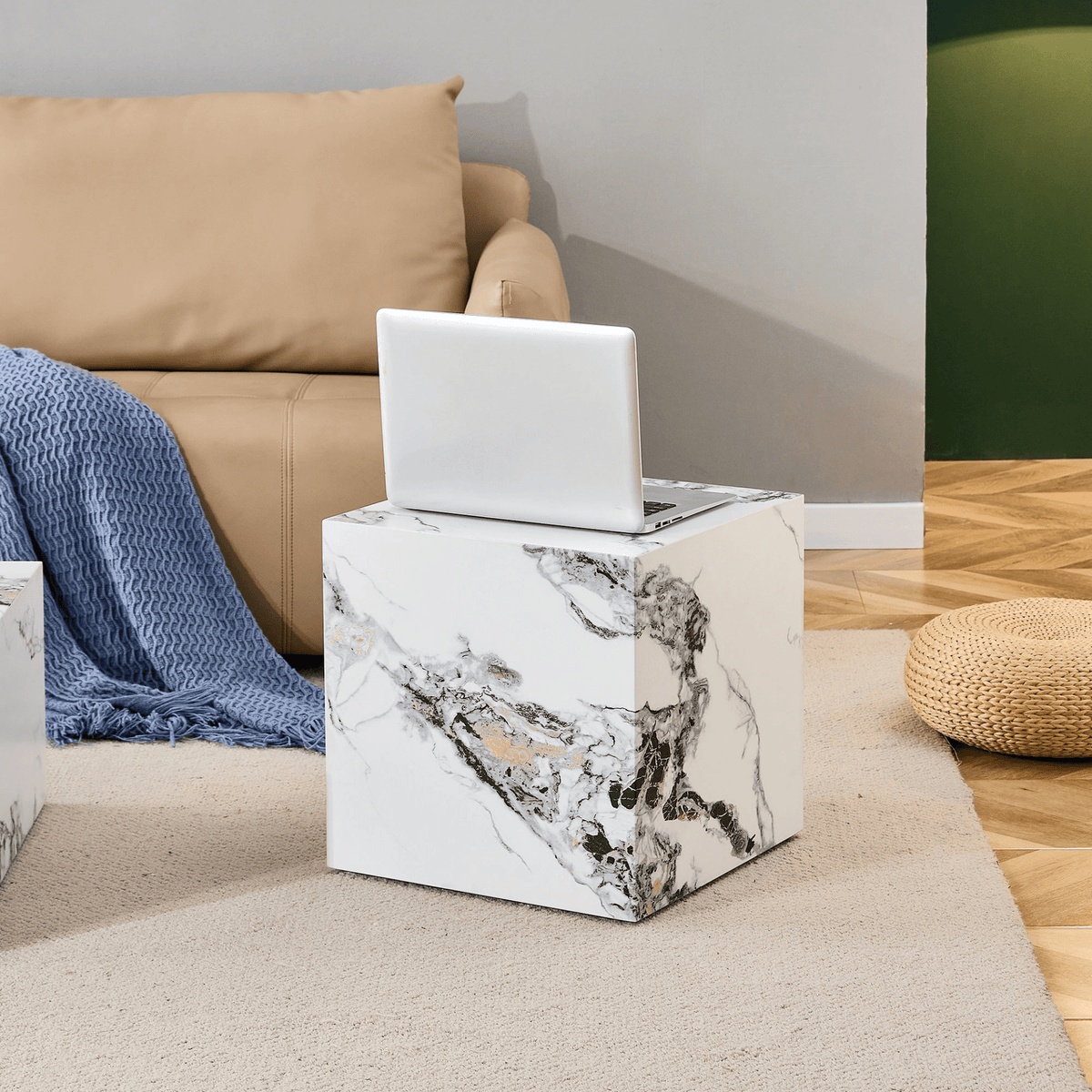 Modern white MDF+sticker material cube stylish texture design coffee table -15.75 inches - Mervyns