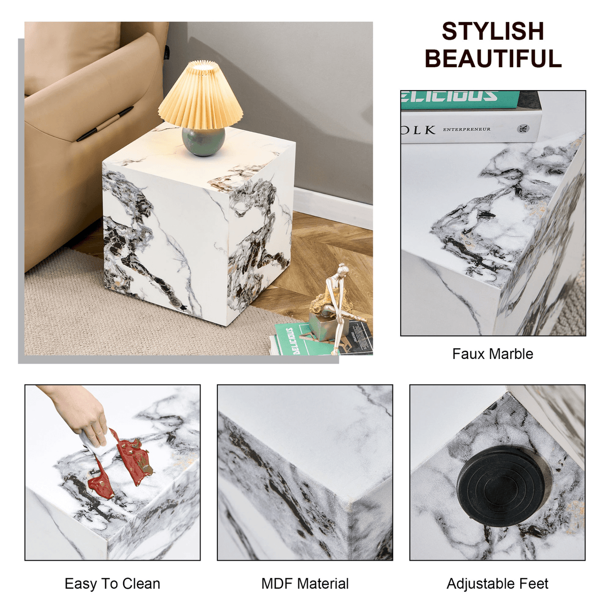 Modern white MDF+sticker material cube stylish texture design coffee table -15.75 inches - Mervyns