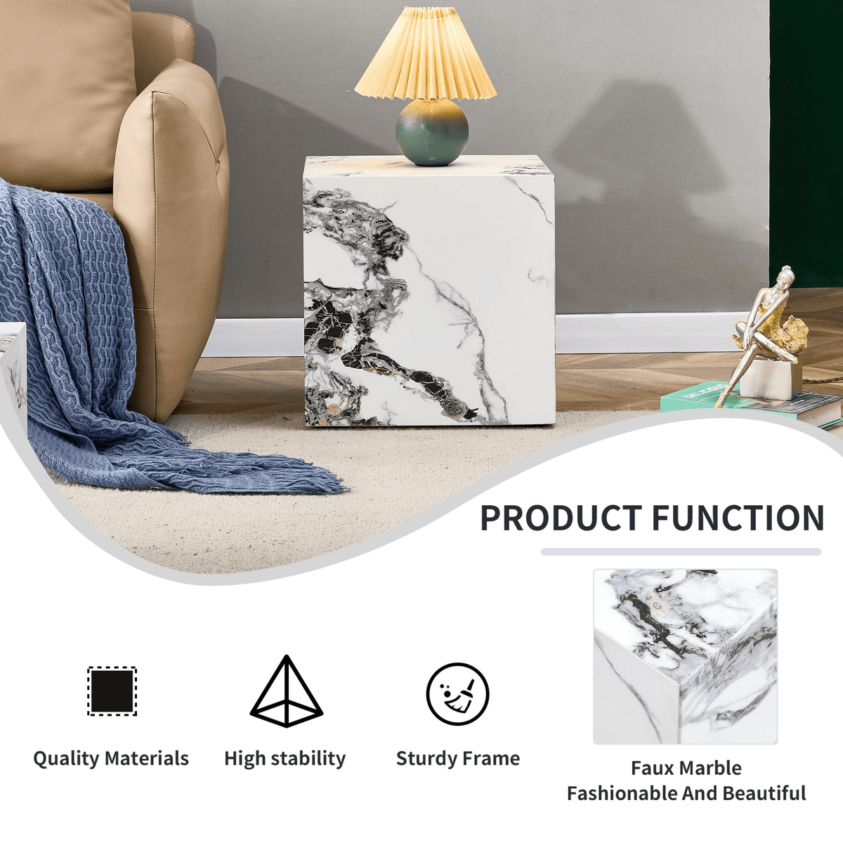 Modern white MDF+sticker material cube stylish texture design coffee table -15.75 inches - Mervyns