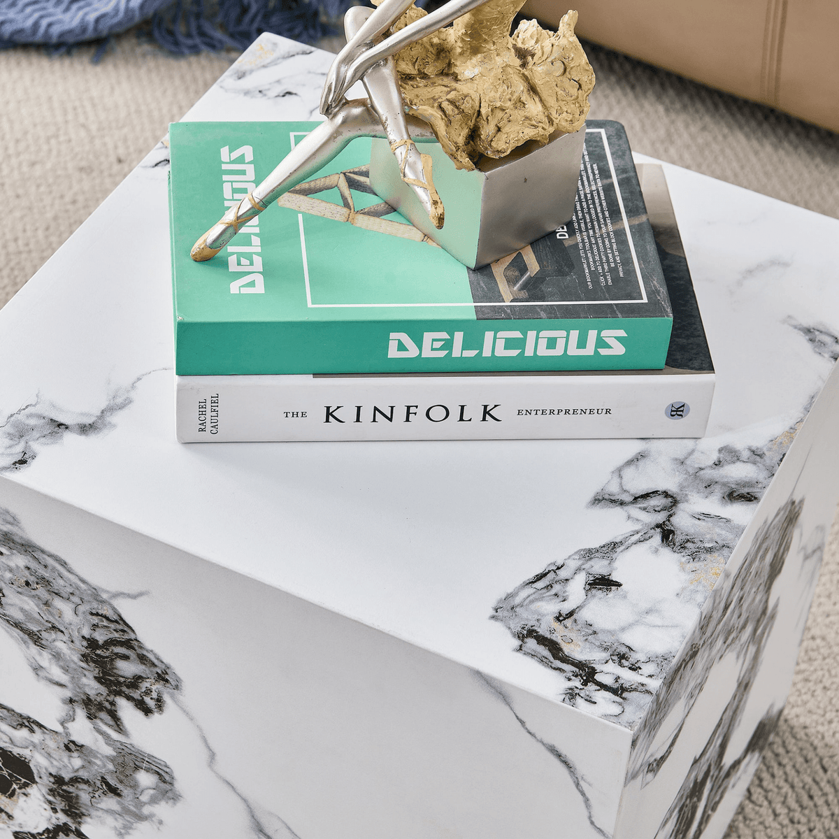 Modern white MDF+sticker material cube stylish texture design coffee table -15.75 inches - Mervyns