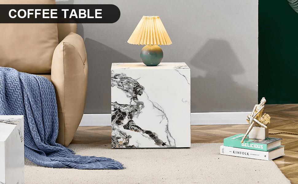Modern white MDF+sticker material cube stylish texture design coffee table -15.75 inches - Mervyns