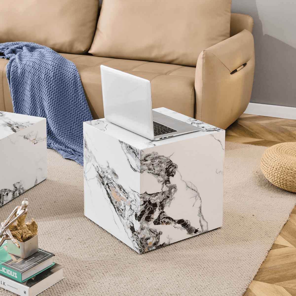 Modern white MDF+sticker material cube stylish texture design coffee table -15.75 inches - Mervyns