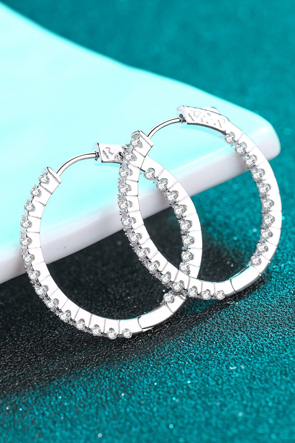 Moissanite Rhodium - Plated Hoop Earrings - Mervyns