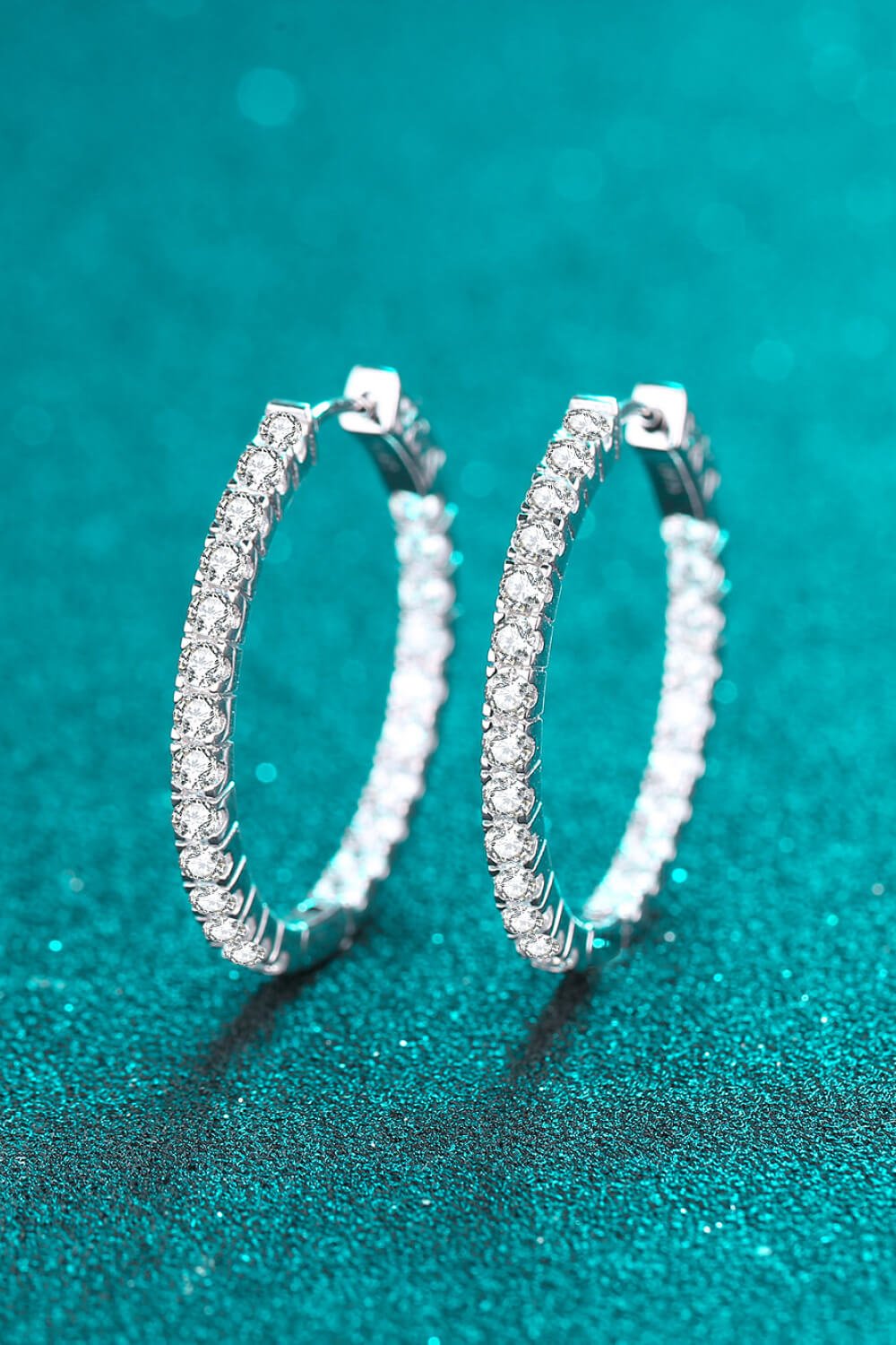 Moissanite Rhodium - Plated Hoop Earrings - Mervyns