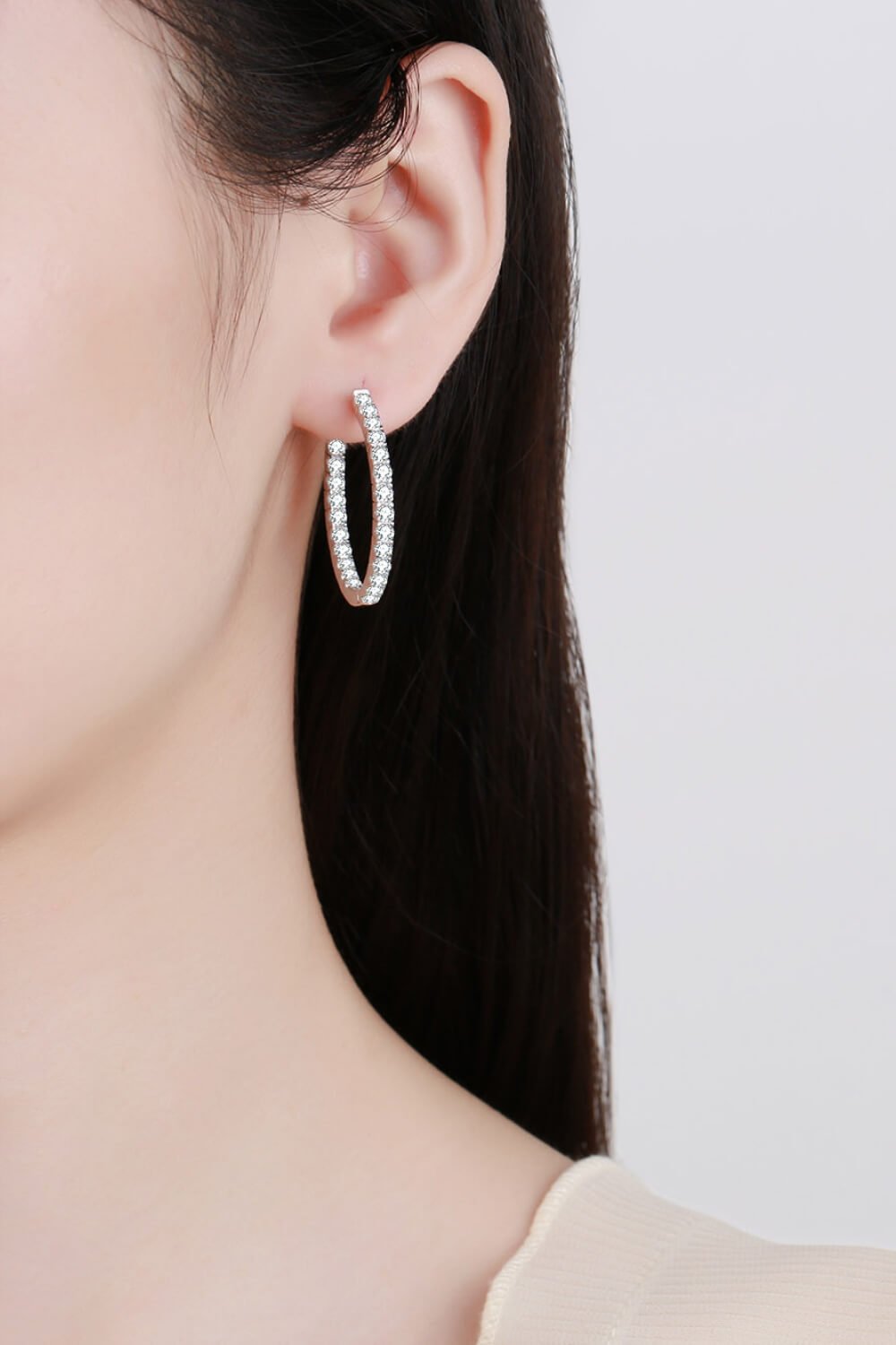 Moissanite Rhodium - Plated Hoop Earrings - Mervyns