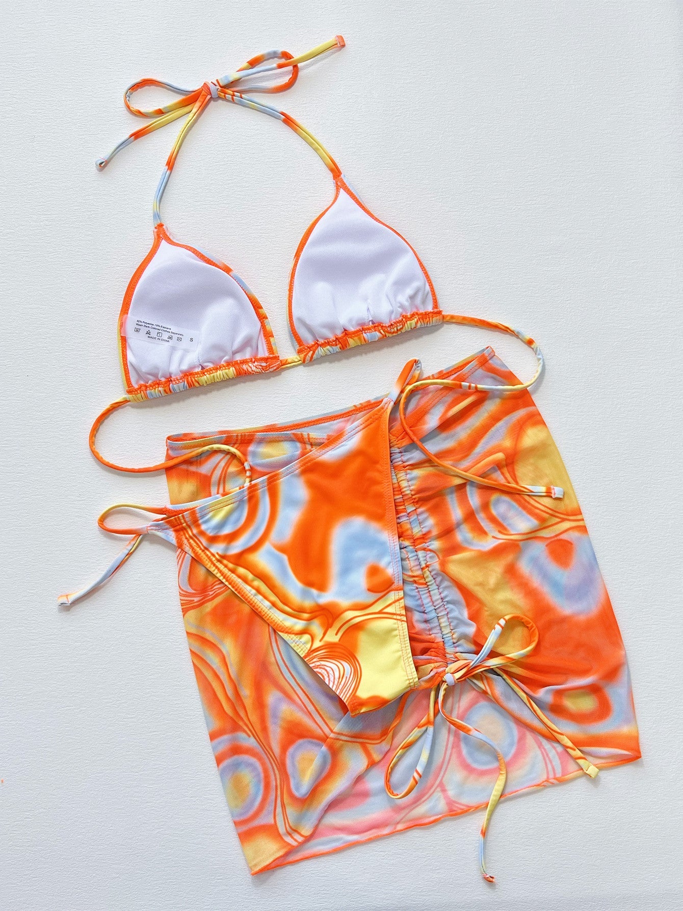 Multicolored Drawstring Ruched Three - Piece Swim Set - Mervyns