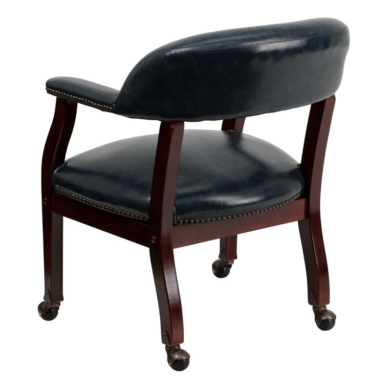 Navy Vinyl Luxurious Conference Chair with Accent Nail Trim and Casters - Mervyns