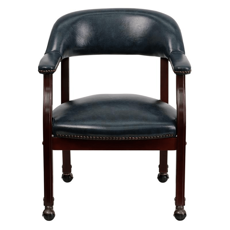 Navy Vinyl Luxurious Conference Chair with Accent Nail Trim and Casters - Mervyns