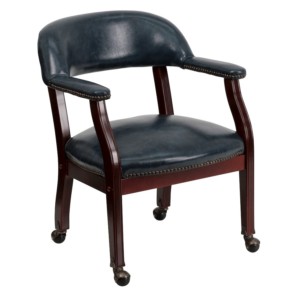 Navy Vinyl Luxurious Conference Chair with Accent Nail Trim and Casters - Mervyns
