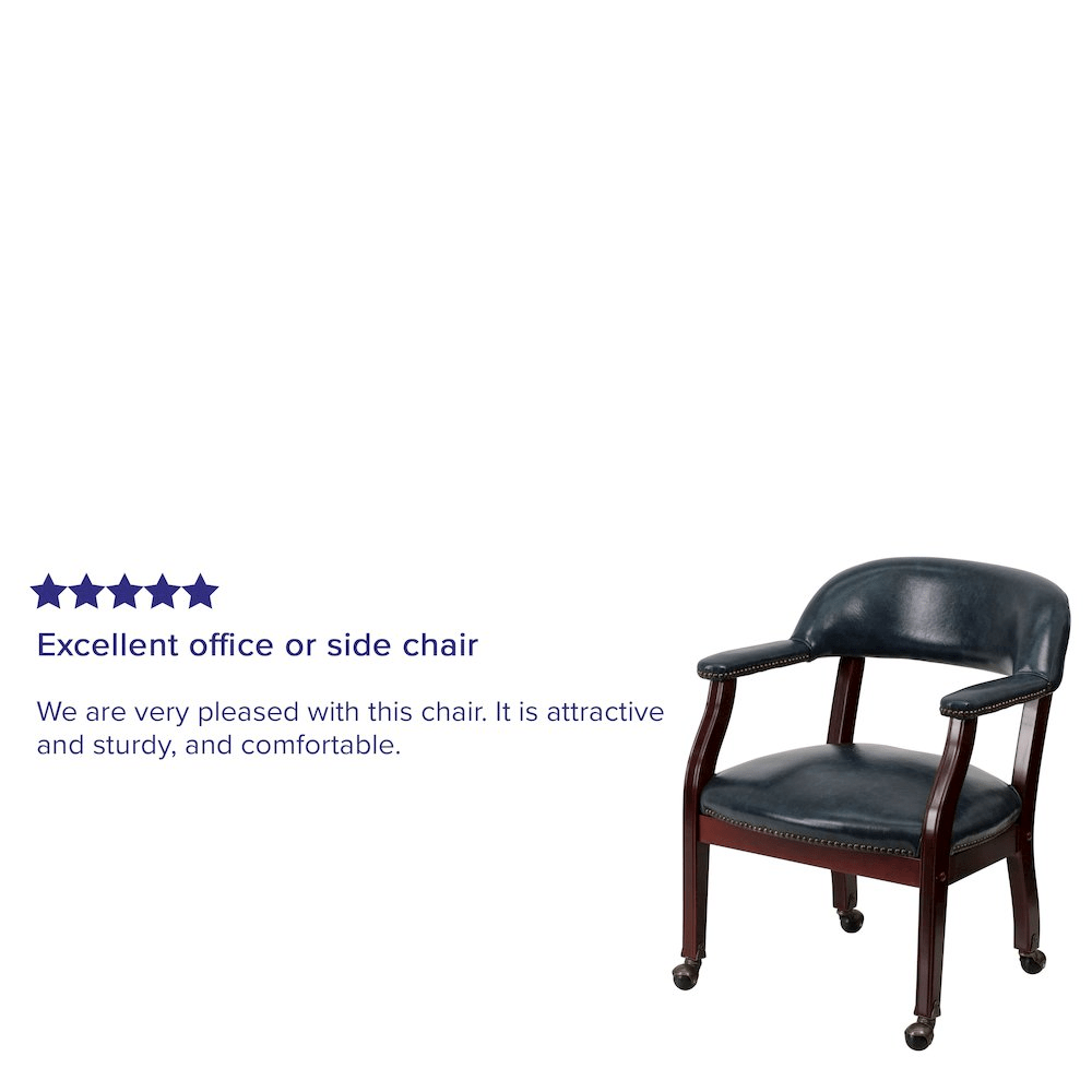 Navy Vinyl Luxurious Conference Chair with Accent Nail Trim and Casters - Mervyns