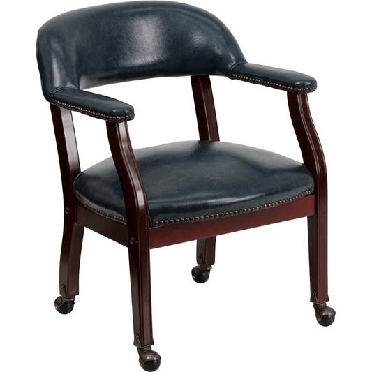 Navy Vinyl Luxurious Conference Chair with Accent Nail Trim and Casters - Mervyns