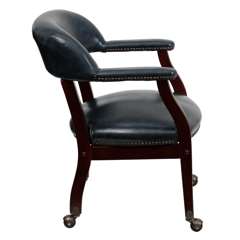 Navy Vinyl Luxurious Conference Chair with Accent Nail Trim and Casters - Mervyns