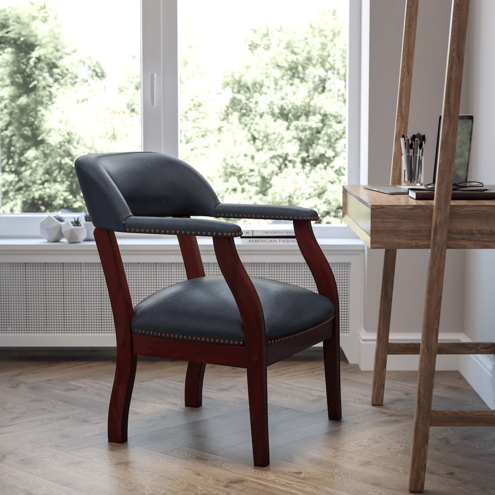 Navy Vinyl Luxurious Conference Chair with Accent Nail Trim - Mervyns