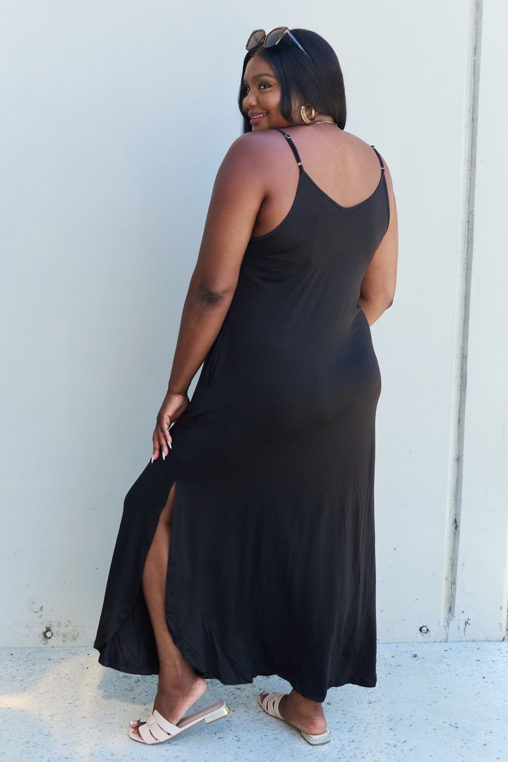 Ninexis Good Energy Full Size Cami Side Slit Maxi Dress in Black - Mervyns