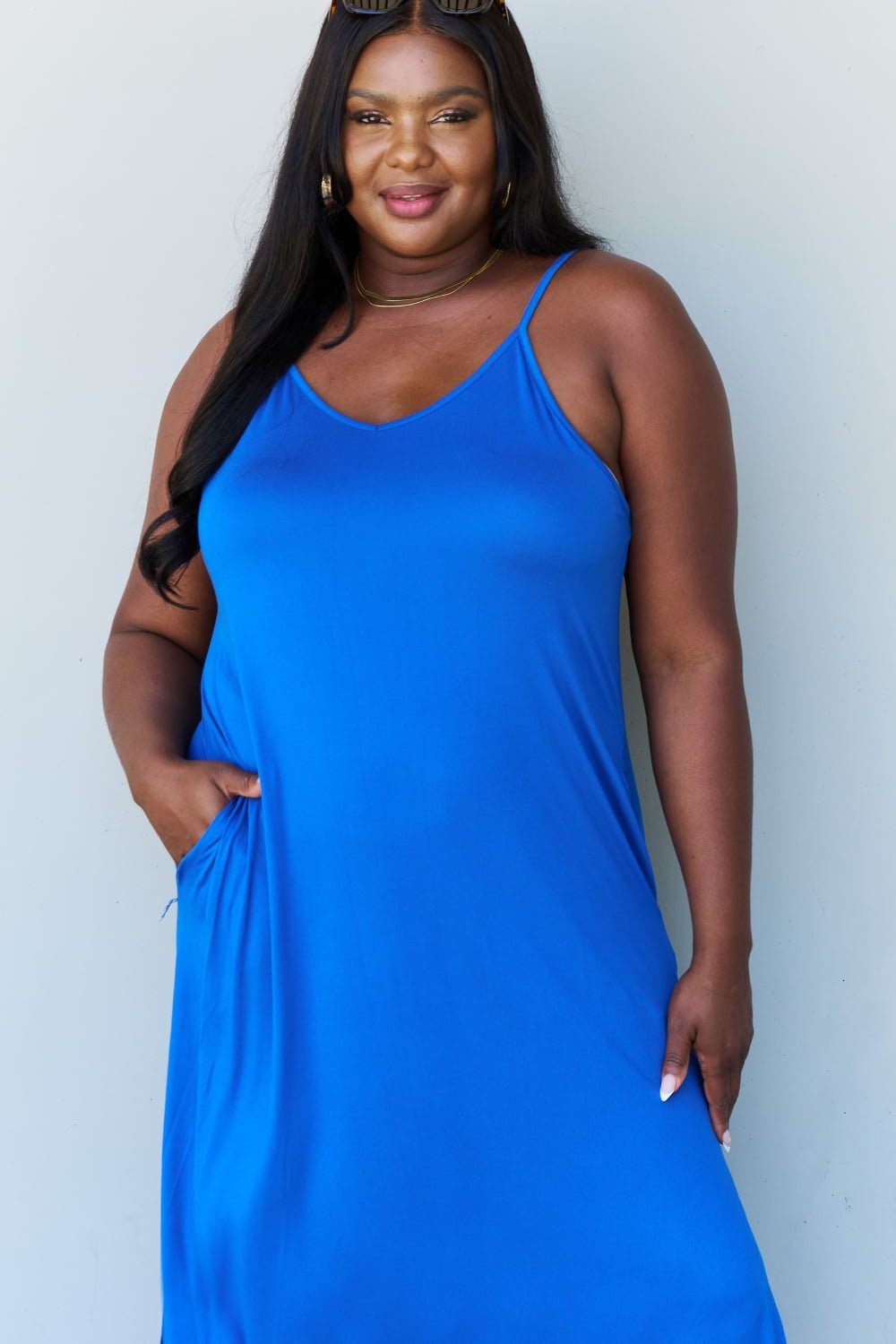 Ninexis Good Energy Full Size Cami Side Slit Maxi Dress in Royal Blue - Mervyns