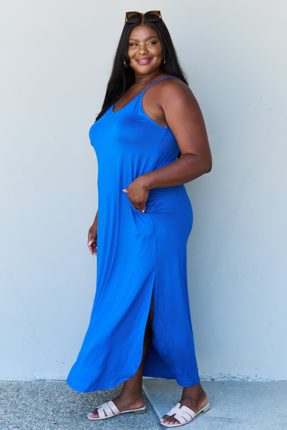 Ninexis Good Energy Full Size Cami Side Slit Maxi Dress in Royal Blue - Mervyns