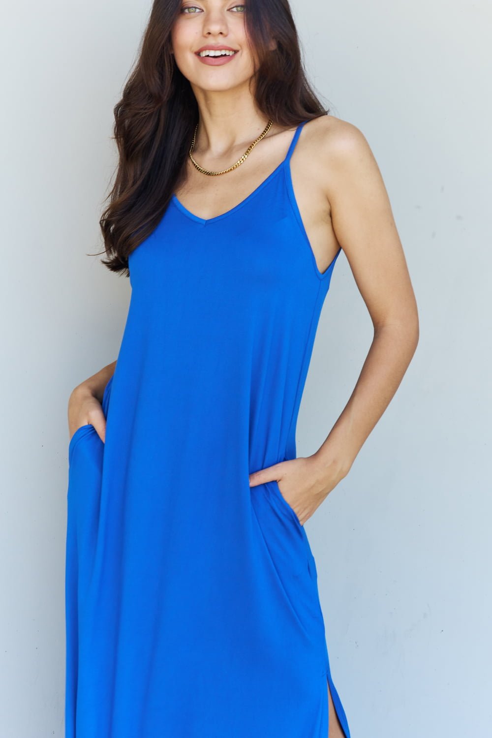 Ninexis Good Energy Full Size Cami Side Slit Maxi Dress in Royal Blue - Mervyns