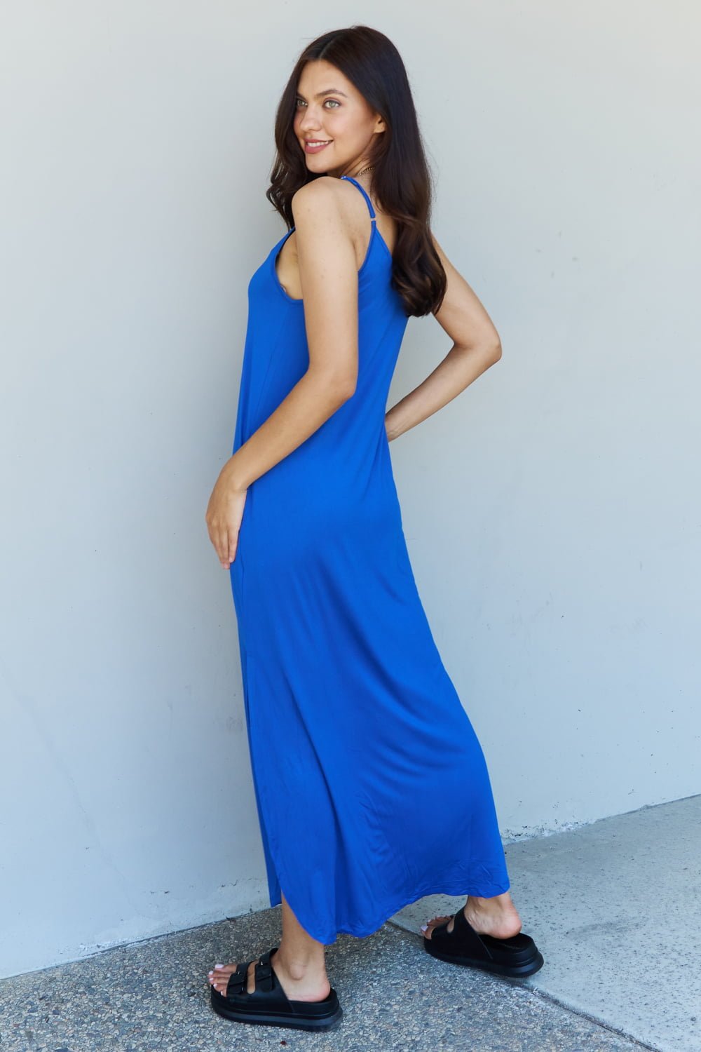 Ninexis Good Energy Full Size Cami Side Slit Maxi Dress in Royal Blue - Mervyns