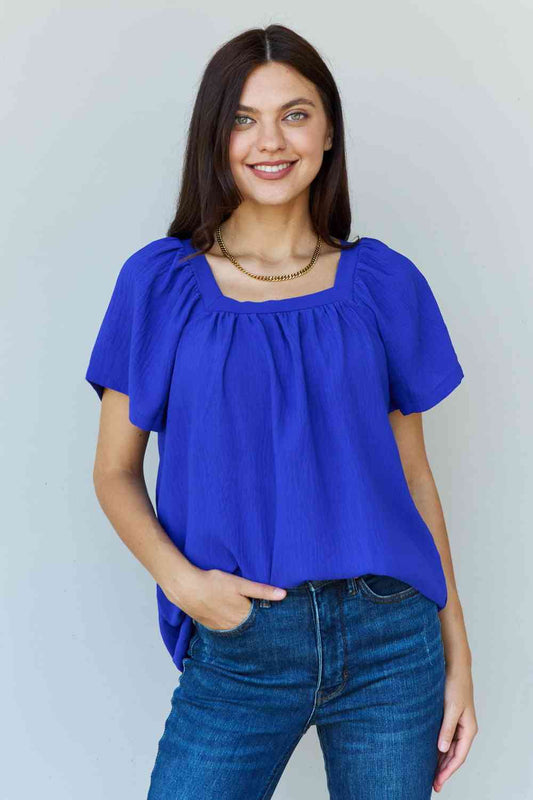 Ninexis Keep Me Close Square Neck Short Sleeve Blouse in Royal - Mervyns