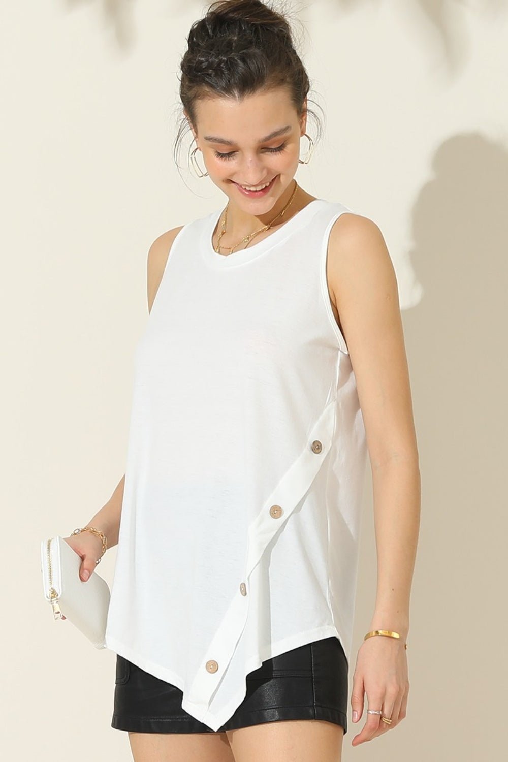 Ninexis Round Neck Button Side Tank - Mervyns