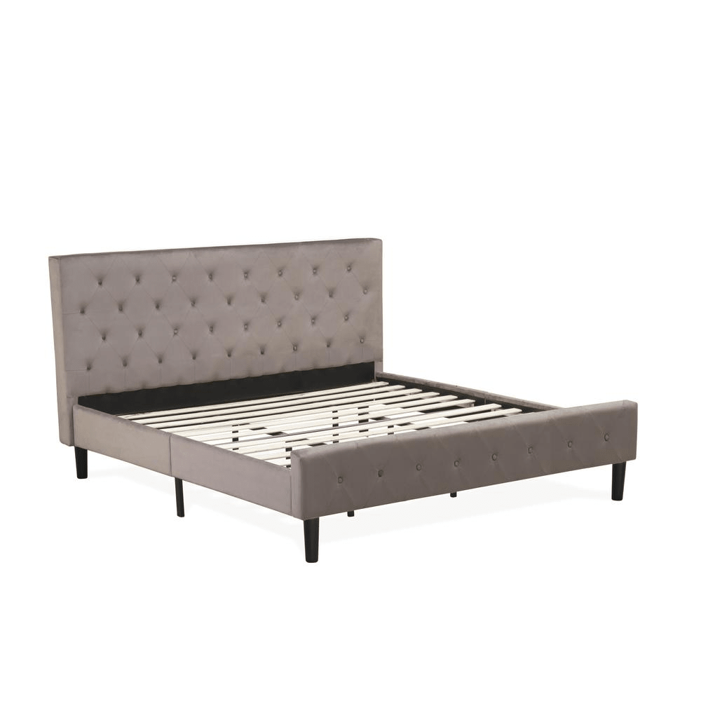 NL14K-2VL07 3 Pc Bed Set - 1 Bed Brown Taupe Velvet Fabric Headboard and 2 Night Stands - Distressed Jacobean Finish Nightstand - Mervyns