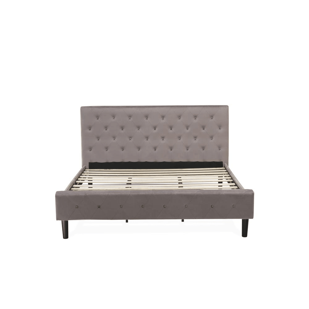 NL14K-2VL07 3 Pc Bed Set - 1 Bed Brown Taupe Velvet Fabric Headboard and 2 Night Stands - Distressed Jacobean Finish Nightstand - Mervyns