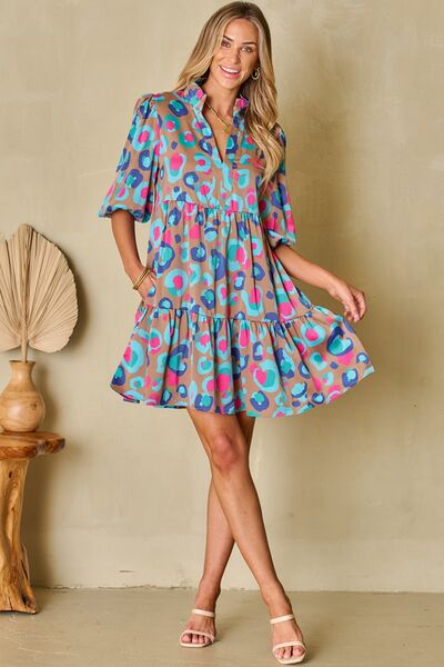 Notched Balloon Sleeve Mini Dress - Mervyns