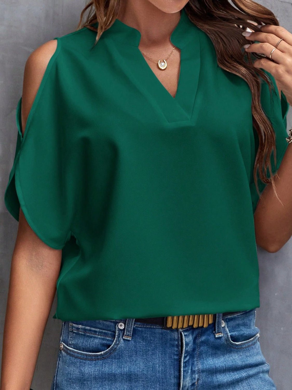 Notched Cold Shoulder Blouse - Mervyns