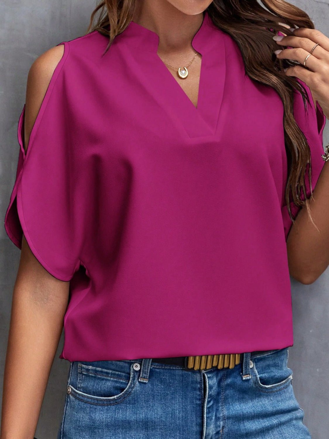 Notched Cold Shoulder Blouse - Mervyns