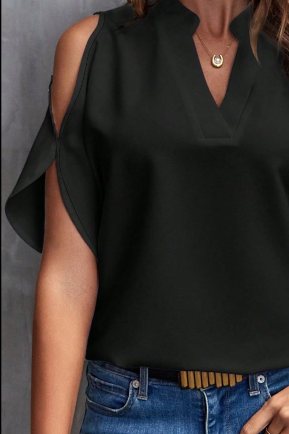 Notched Cold Shoulder Blouse - Mervyns