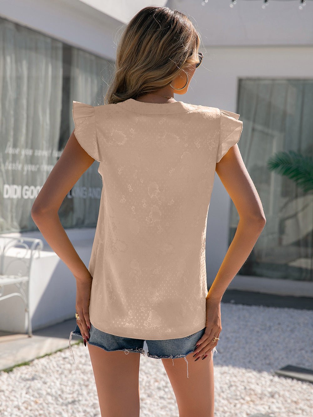 Notched Neck Butterfly Sleeve Blouse - Mervyns