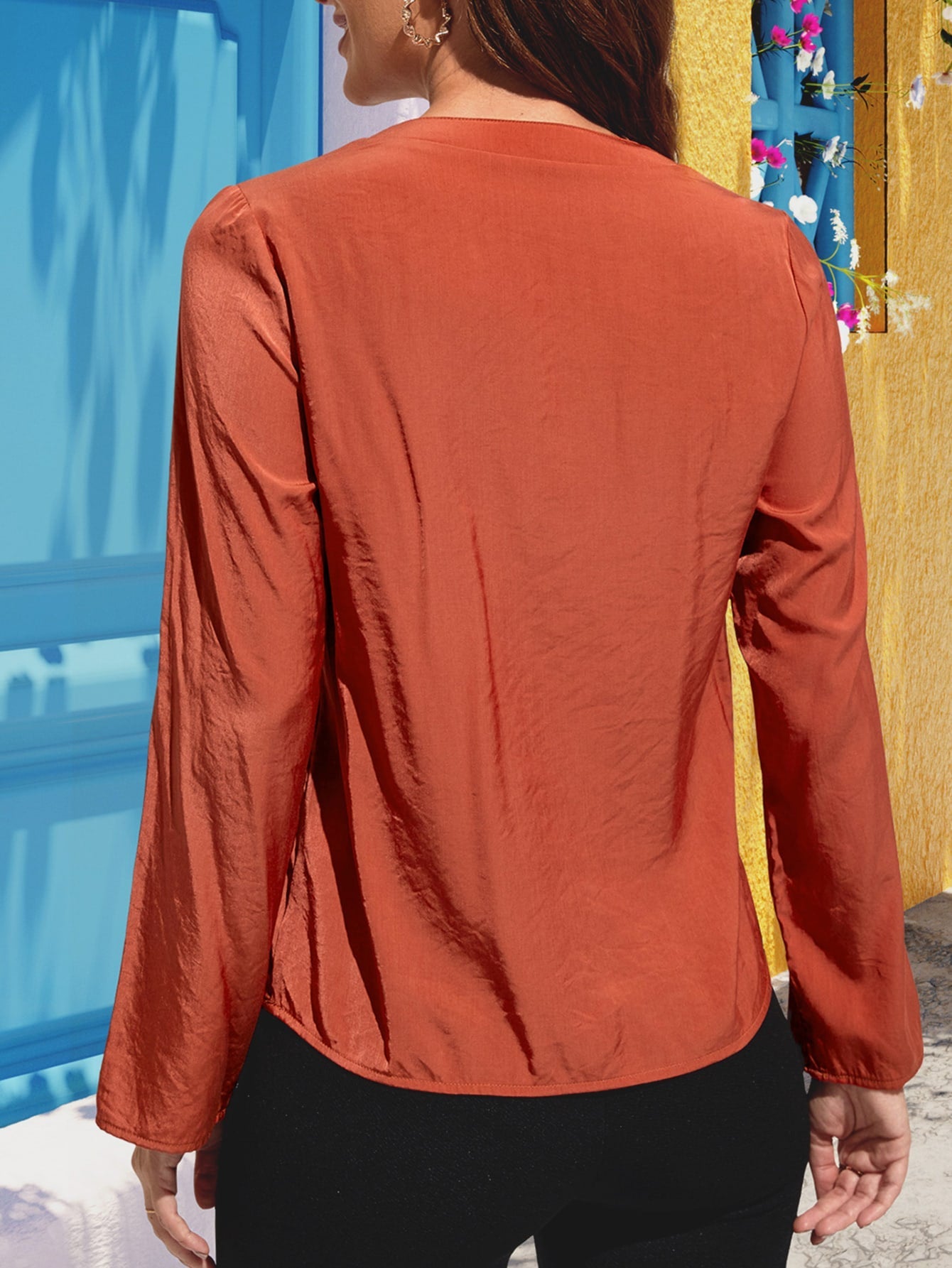 Notched Neck Long Sleeve Top - Mervyns