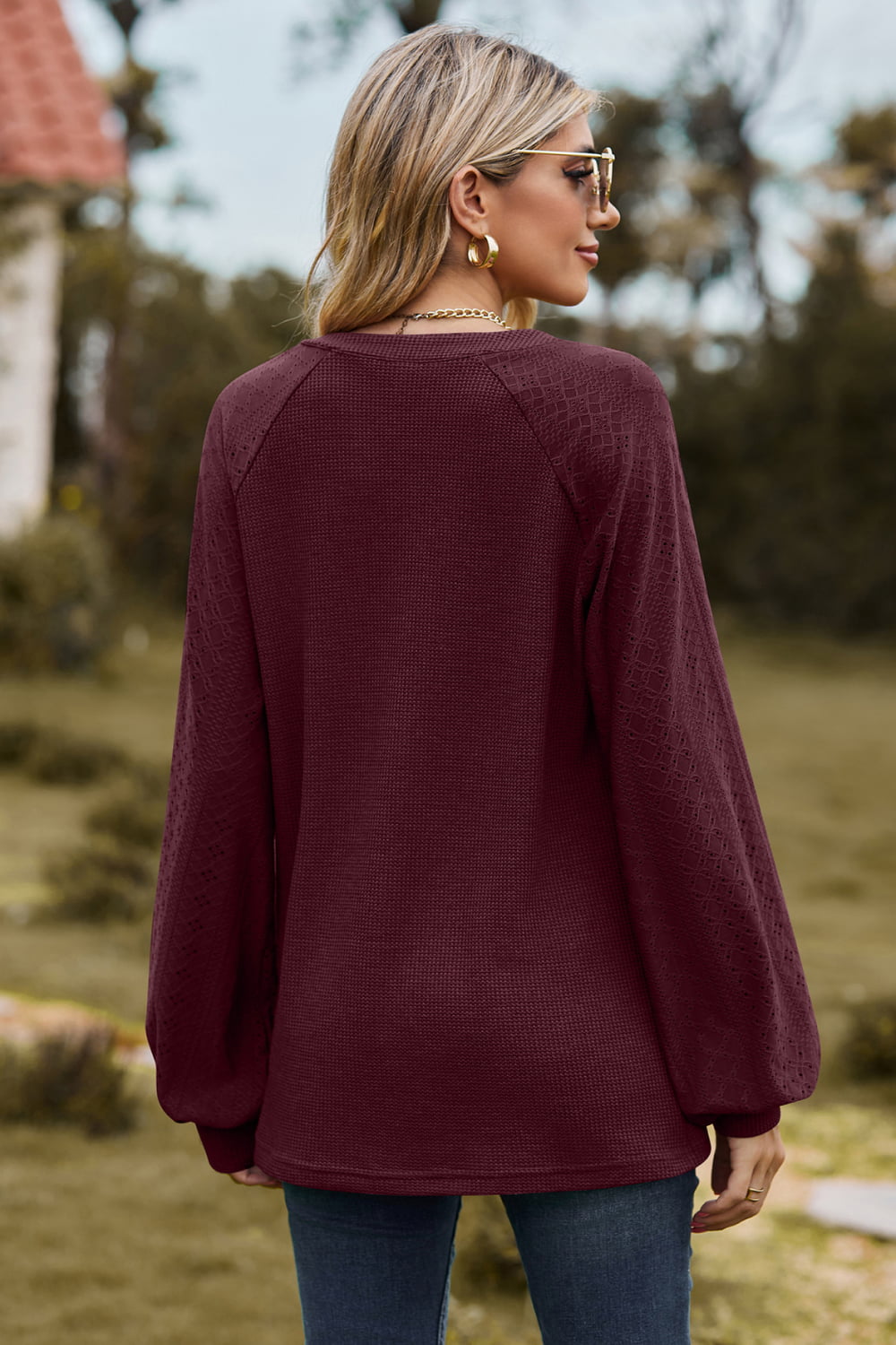 Notched Neck Raglan Sleeve Blouse - Mervyns