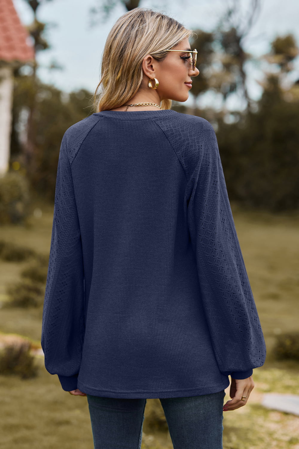 Notched Neck Raglan Sleeve Blouse - Mervyns