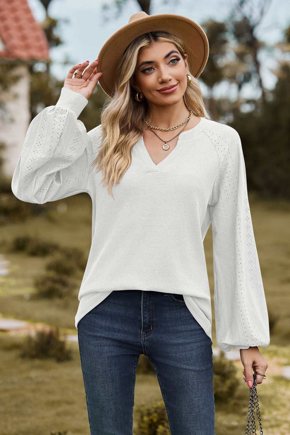 Notched Neck Raglan Sleeve Blouse - Mervyns