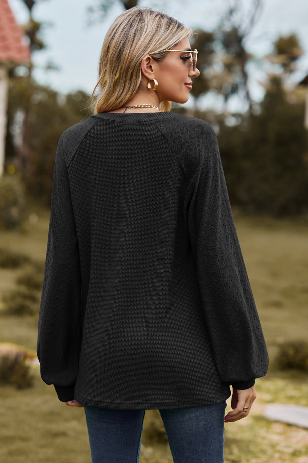 Notched Neck Raglan Sleeve Blouse - Mervyns